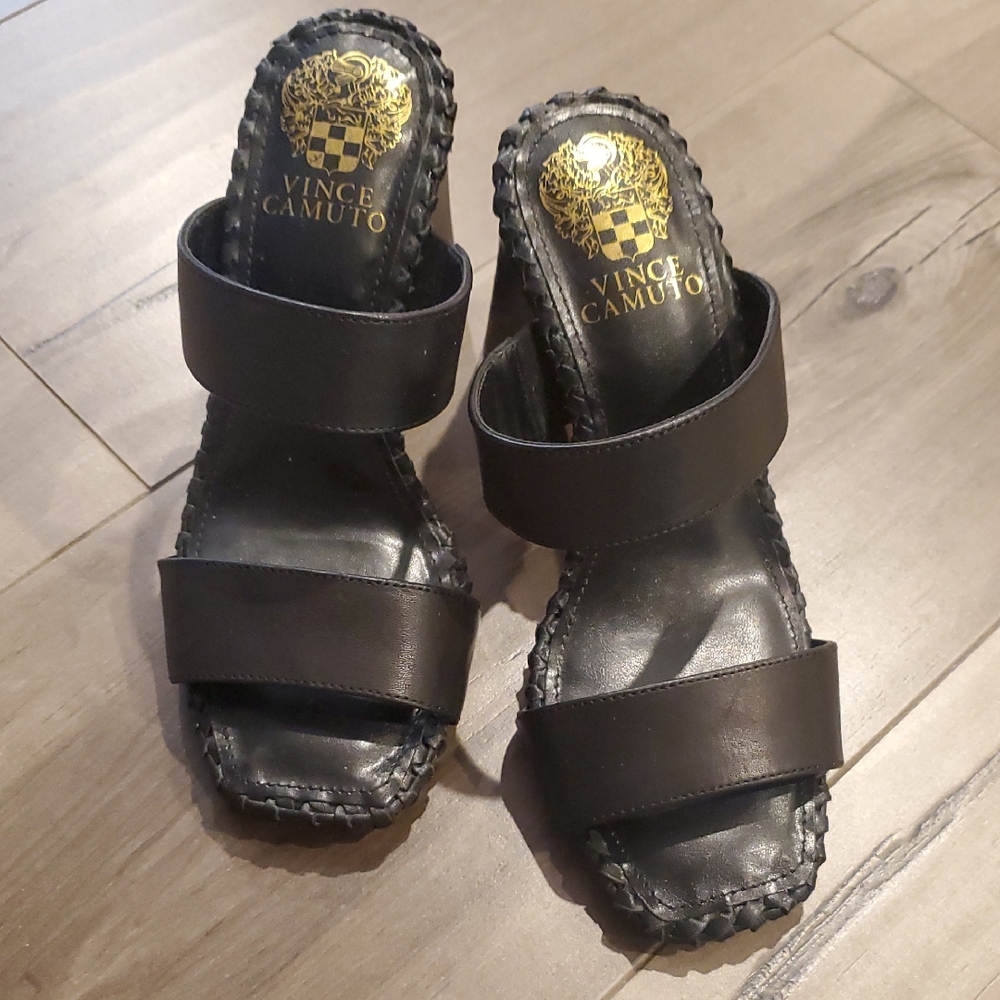 Vince Camuto Black Leather Double Strap Sandals